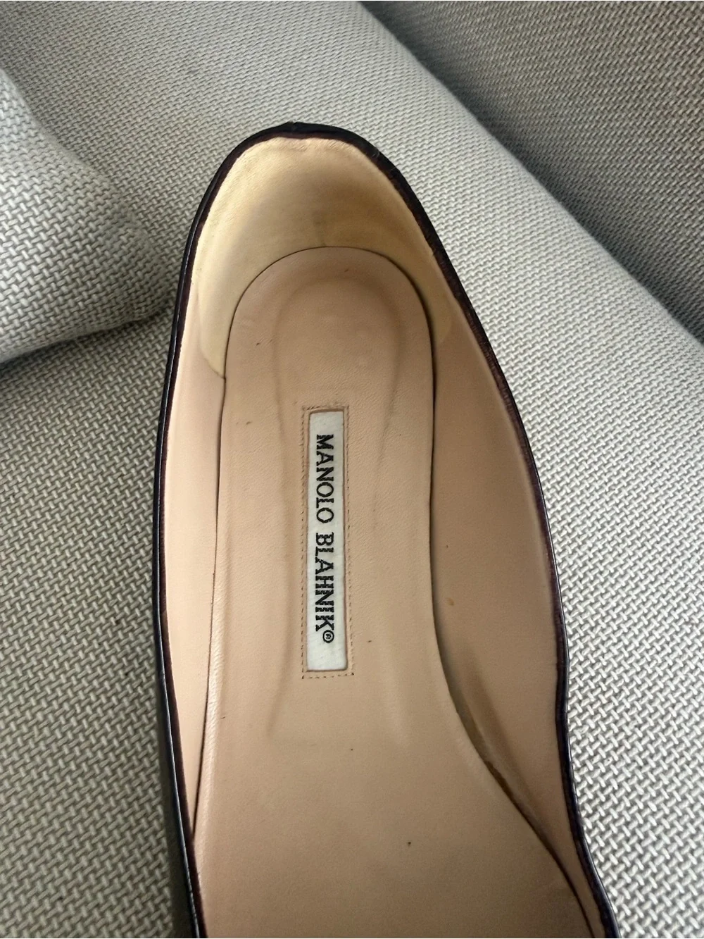 Manolo Blahnik Dark Brown Patent Pointed Toe Flats